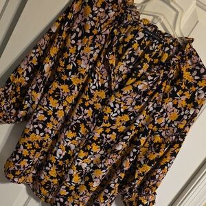 Adrienne Vittadini Black Floral Top with Yellow and Pink
